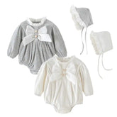 Plain Color Ribbed Long Sleeve Baby Rompers